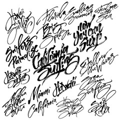Set of Surfing Modern Calligraphy Hand Lettering for Serigraphy Print