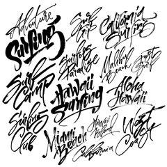 Set of Surfing Modern Calligraphy Hand Lettering for Serigraphy Print