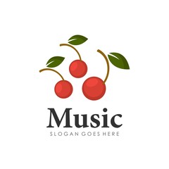 Cherry fruit melody music logo design vector