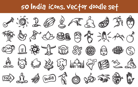 vector doodle India icons set