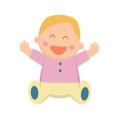 Sitting cheerful toddler. Baby boy. Flay design