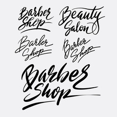 Barber shop hand written typography. Good use for logotype, symbol, cover label, product, brand, poster title or any graphic design you want. Easy to use or change color
