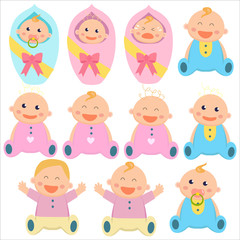 Baby flat icon. Baby boys and baby girls. New borns. Vector illustration.