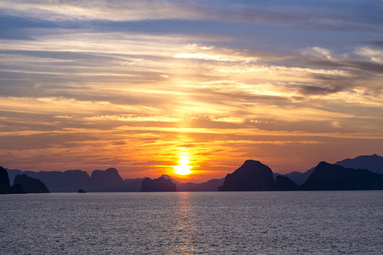 Scenary of Sunset at the sea.on twilight sky after sunset.
