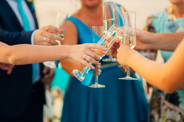 Wedding champagne. Wedding in Montenegro. Wedding tradition