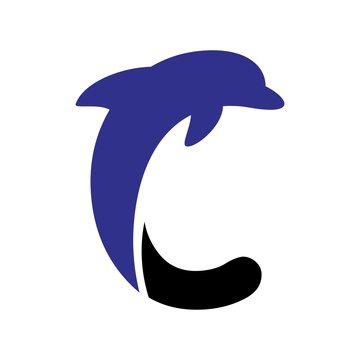 Letter C And Dolphin Icon. Logo Vector.