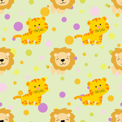 pattern with cute african tiger and lion