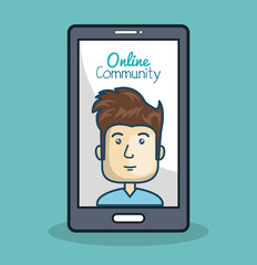 cartoon man and smartphone online community vector illustration eps 10