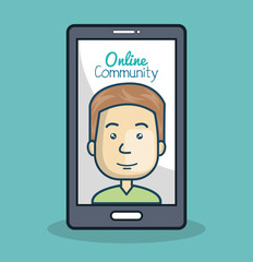cartoon man and smartphone online community vector illustration eps 10