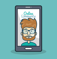 cartoon man and smartphone online community vector illustration eps 10