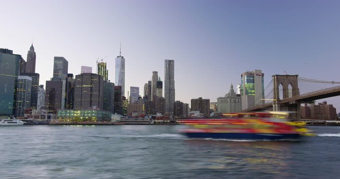 Time lapse of Manhattan Skyline with the Brooklyn Bridge. 