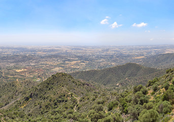 Fototapeta na wymiar Panoramic top view from mountain on surrounding landscape. Cyprus. 