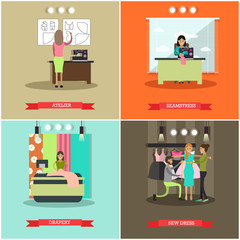 Vector set of fashion atelier flat posters