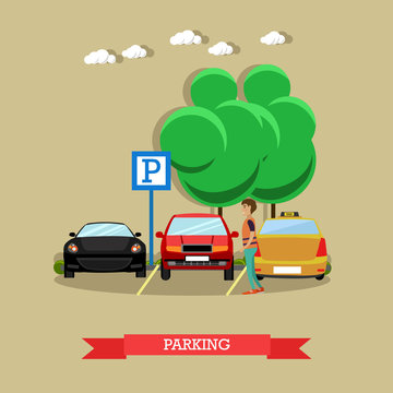 Parking concept vector illustration in flat style
