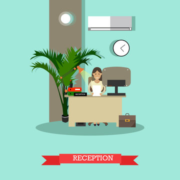 Car shop reception concept vector illustration in flat style