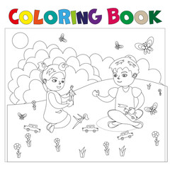 Coloring book with kids.