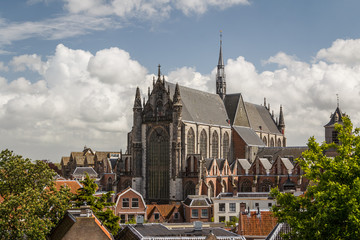 Gothic details of the cathedral church in Leiden, Netherlands