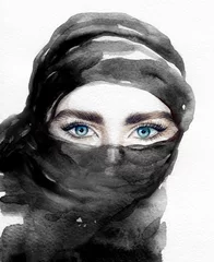Photo sur Aluminium Visage aquarelle femme arabe. Illustration de mode. Peinture à l& 39 aquarelle