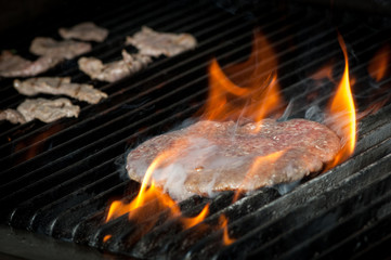 meat is cooked on the grill. barbecue