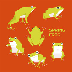 frog various poses flat design set