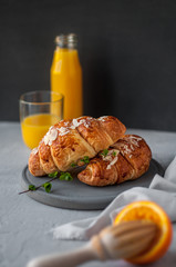Morning with croissants and orange juice