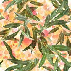 Crédence de cuisine en verre imprimé Olivier Seamless pattern of olive tree branches on watercolor texture