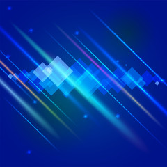 Abstract bright motion background with blurred light rays and lens flare. Dynamic digital, technology backdrop for breaking news or cover. Vector illustration.