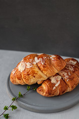 Gray tray with croissants