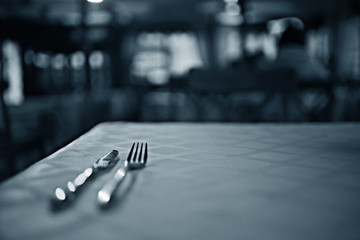 serving cutlery knife fork restaurant tablecloth
