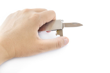 hand holding multi-function pocket knife