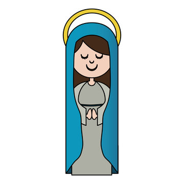 white background of colorful virgin with blue mantle and aura vector illustration