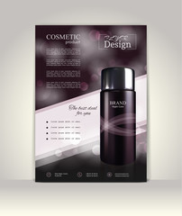 Flyer, brochure or magazine cover template. Cosmetic ads poster.3D Realistic vector illustration in soft purple color.