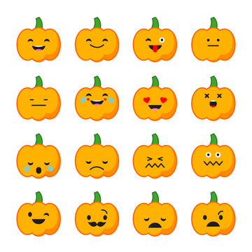 Emotions Pumpkin. Vector style smile icons. 
