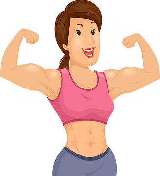 muscular woman flexing arms, pink top clip art preview