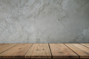 Empty top shelves or table wood on concrete wall background.For put product and some thing