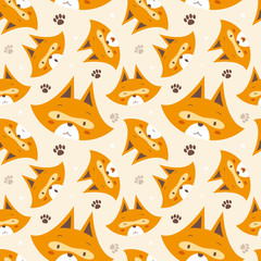 Vector illustration seamless pattern with face fox