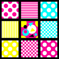 Cute set of 80's style trendy seamless patterns
