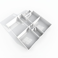 3d rendering of empty paper model home apartment