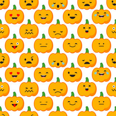 Seamless background with Pumpkin emotions. Vector illustration.
