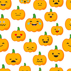 Seamless background with Pumpkin emotions. Vector illustration.
