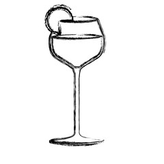 monochrome sketch silhouette of burgundy glass cocktail with slice of lemon vector illustration