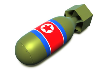 3d illustration of nuclear bomb with North Korea flag isolated.