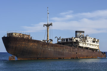 Rusted ship near Arrecife harbour on Lanzarote, Canary Islands, Spain