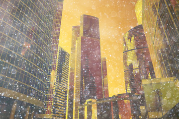 city skyscrapers snow snowfall