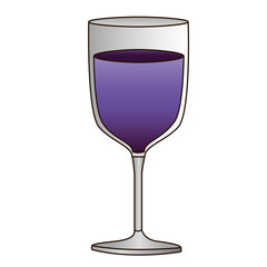 colorful silhouette of glass of wine with purple wine and delineated vector illustration