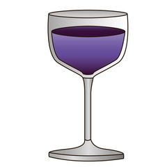 colorful silhouette of glass cup with purple wine and delineated vector illustration
