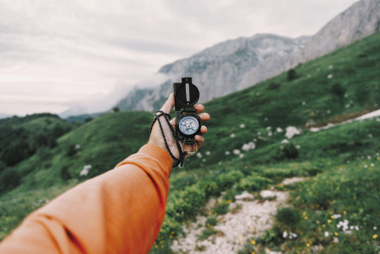 POV image with compass outdoor.