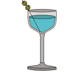 light coloured silhouette of glass cocktail with olive fruit vector illustration