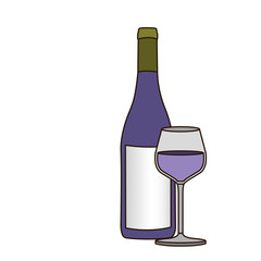 light coloured silhouette with bottle of purple wine and glass vector illustration