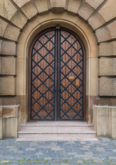 Gothic wooden old church door